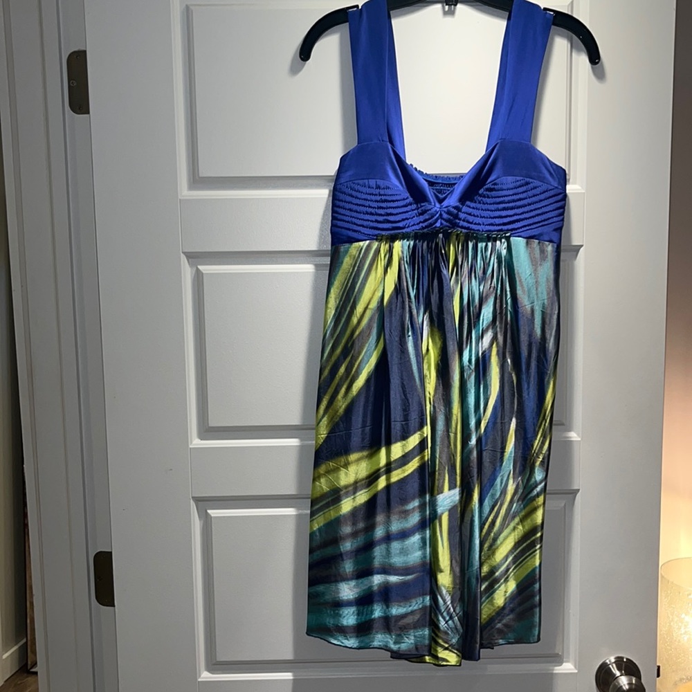 Black Halo mini dress, blue and multi colour, size medium
